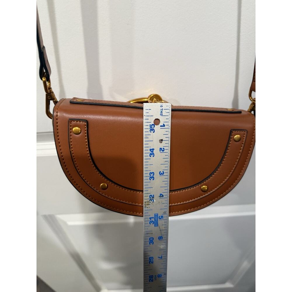 Brown Faux Leather Half Moon Crossbody Bag Gold Ring Handle Purse - Picture 7 of 8